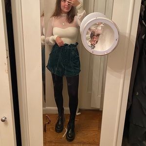 Free People Green Velvet Shorts